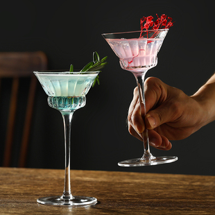 小众高脚玻璃杯冰美式 拿铁咖啡杯中古香槟杯特调饮品杯子鸡尾酒杯