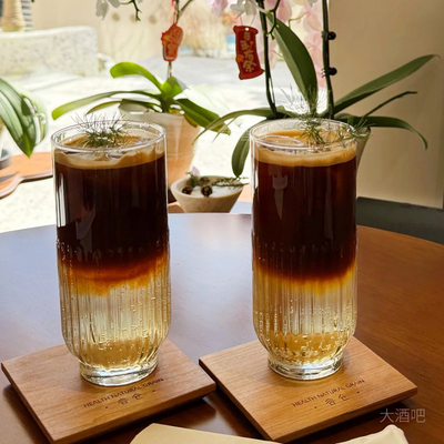 韩式条纹玻璃杯冷饮杯冰美式拿铁咖啡杯ins风果汁杯柯林杯饮料杯