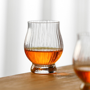 新品 水晶杯条纹闻香杯威士忌酒杯品鉴杯大肚洋酒杯子郁金香干邑杯