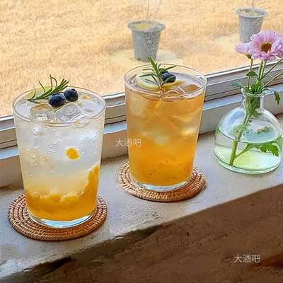 韩式ins风简约宽口玻璃杯 透明牛奶杯水果茶杯果汁饮料杯咖啡杯子