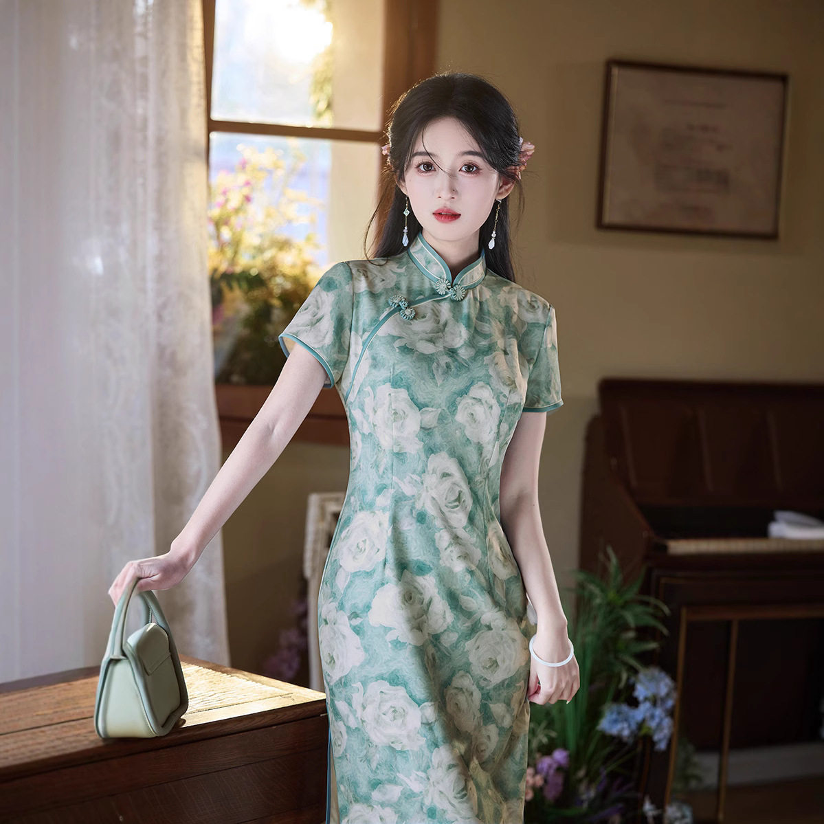 春夏新款2026年蓝色旗袍改良日常淑女中长款小个子女生清新国风女
