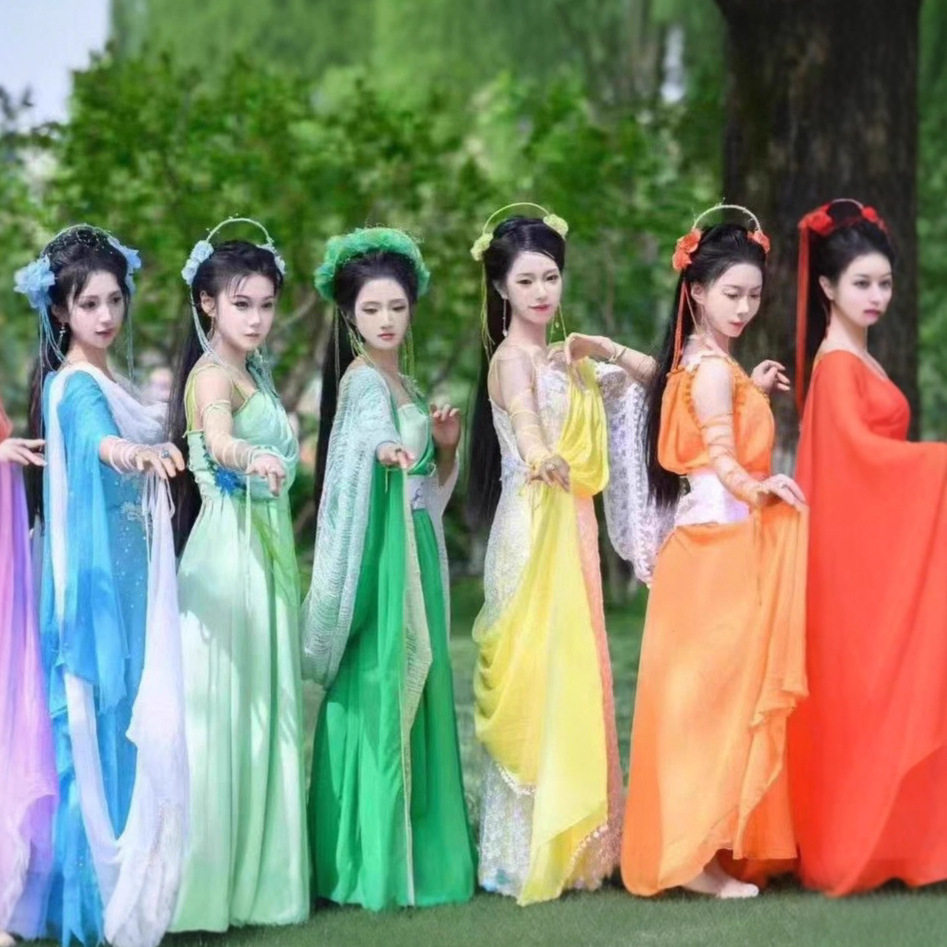 欢天喜地七仙女衣服同款多色古风汉服飘逸仙气连衣裙绝美日常套装