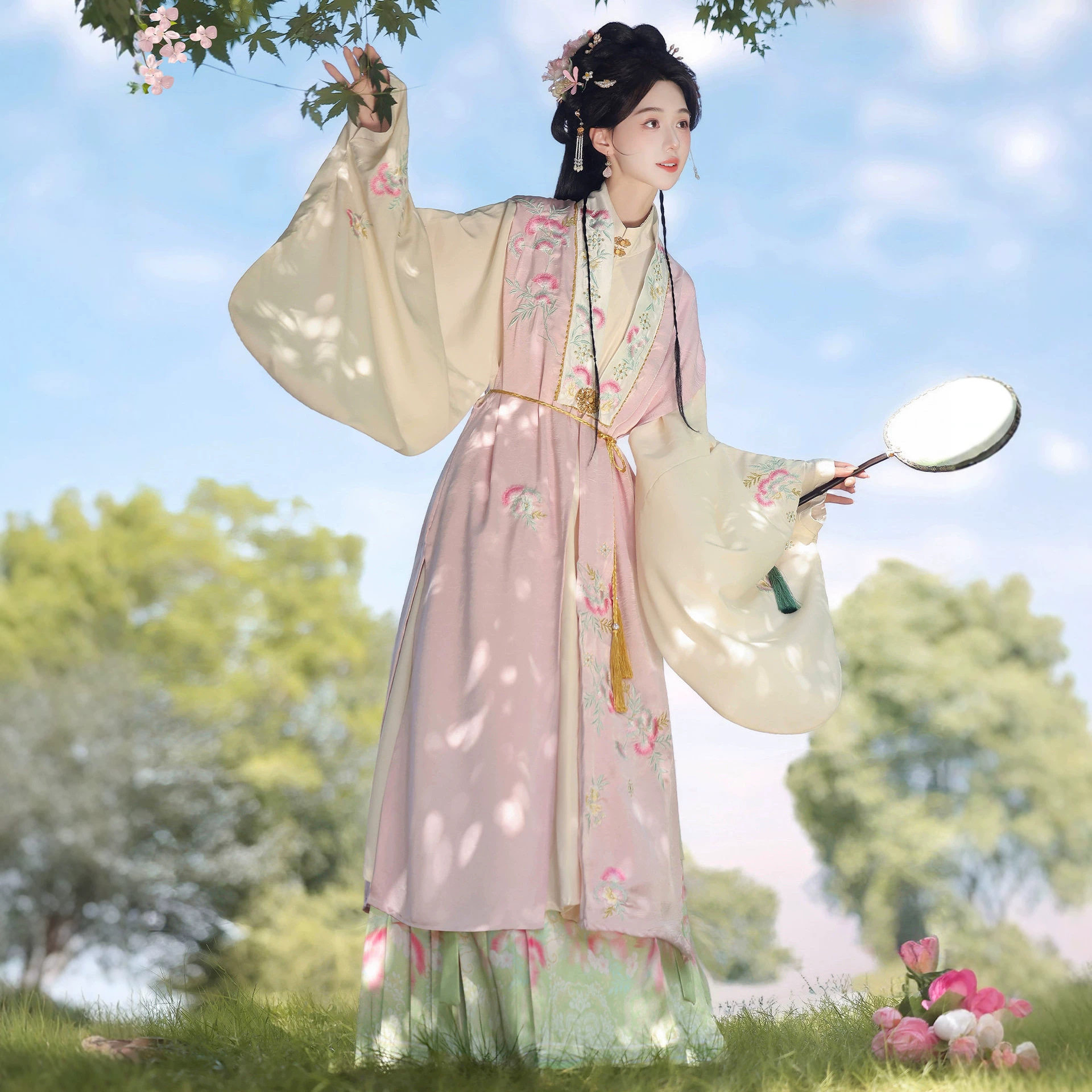 原创明制汉服女【合欢赋】古风刺绣长比甲马面裙套装气质古装秋冬