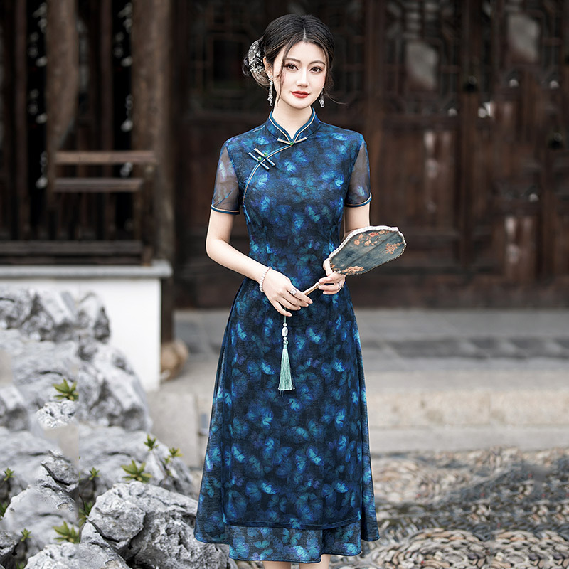 显瘦奥黛国风新中式改良旗袍2025新款女复古日常可穿妈妈装