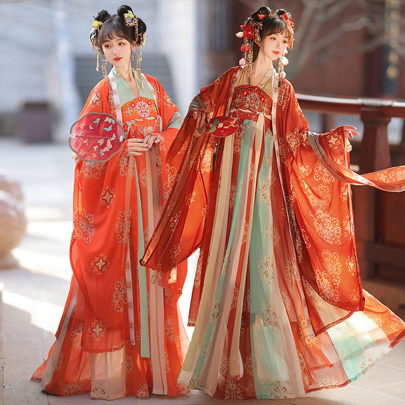 成人女士复原汉服唐制超仙刺绣齐胸襦裙直领对襟大袖衫夏款套装仙