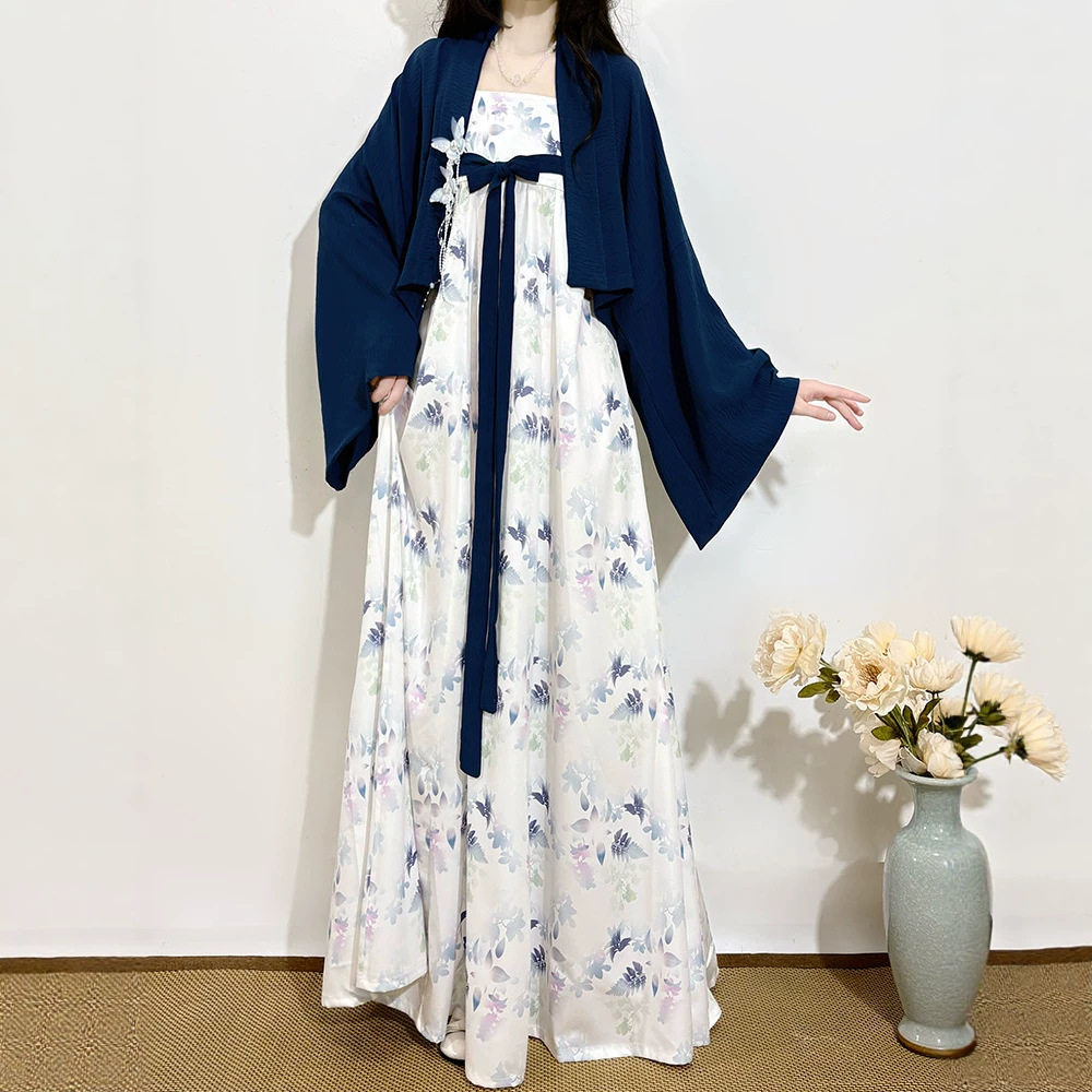 |汉元素新中式汉服连衣裙女2026新款白色碎花吊带裙长裙日常汉服