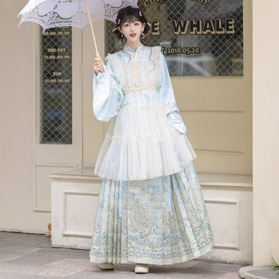 汉虞葵原创汉服女云浪谣明制印花交领马面裙仙气罩裙日常春夏款