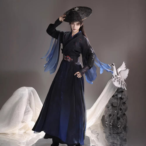 原创交领汉服2026新款侠客风刺绣腰封古风武侠写真套装男女同款