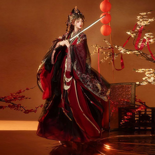 原创汉服女国风舞蹈演出服直裾战国袍复原大袖衫重工刺绣改良