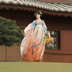 花朝记原创汉服【挽华裳】唐制亮丝绣花襦裙2026春夏新款套装