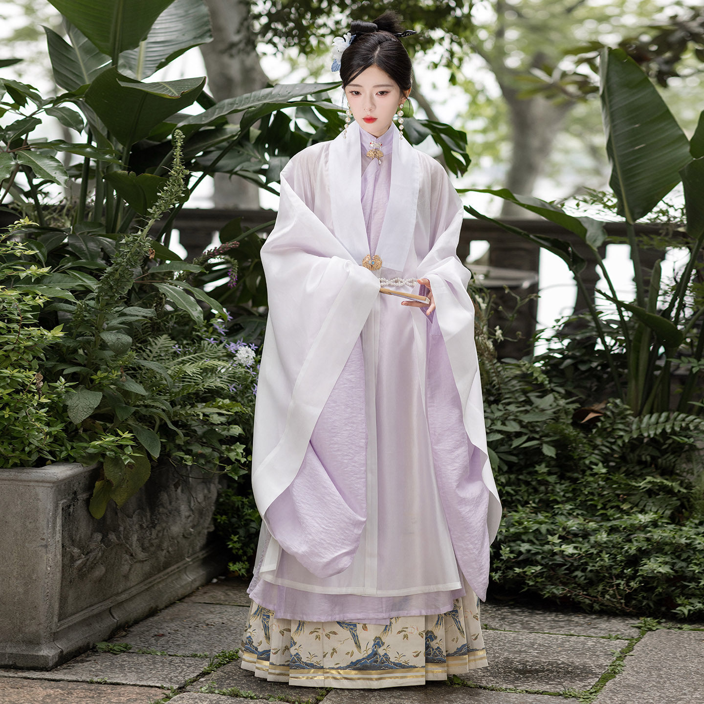 原创明制披风汉服女2026新款淡紫渐变白纱日常可穿改良款国风套装