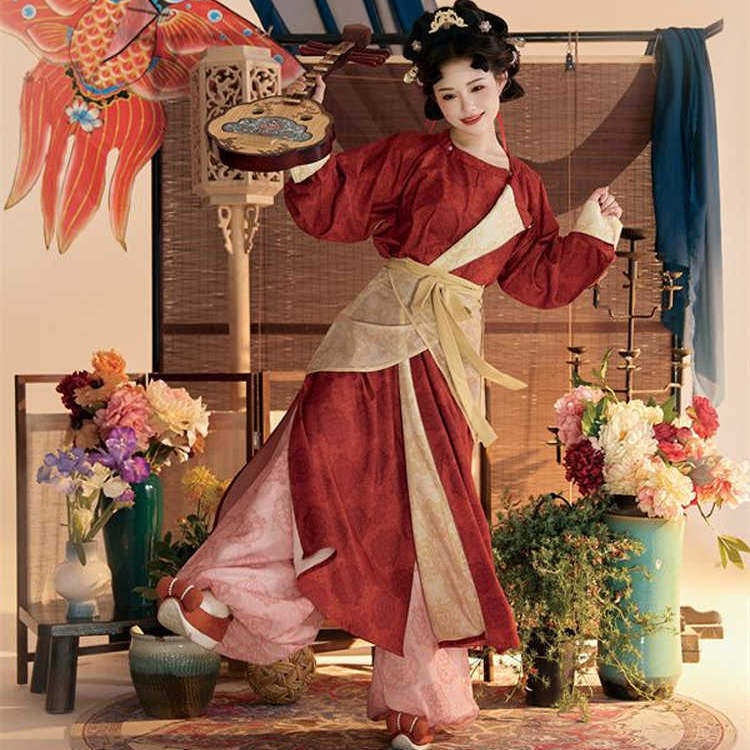 洛竹【太平府】唐制原创汉服圆领袍灯笼裤复原拼色男款女款套装