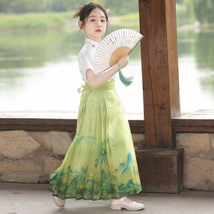 千里江山女童马面裙2026新款夏款儿童半身裙套装夏季中国风汉服女