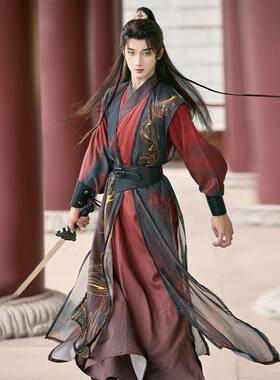 原创汉服男女同款汉元素宋制交领长衫褙子比甲彼岸花九尾黑红帅夏