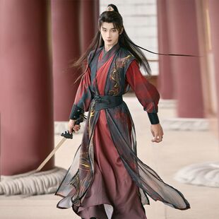 原创汉服男女同款汉元素宋制交领长衫褙子比甲彼岸花九尾黑红帅夏