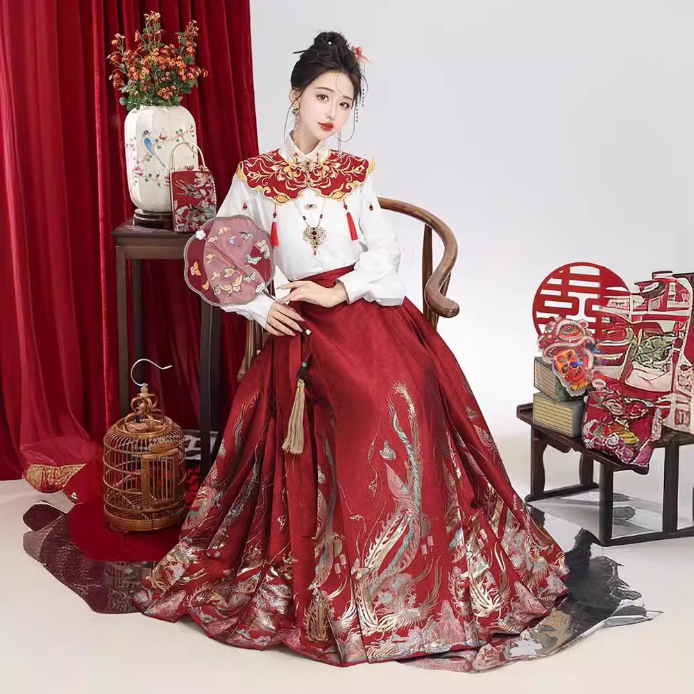 新款【结缘】拜年汉服绣花云肩红色马面裙敬酒订婚服新中式马面裙