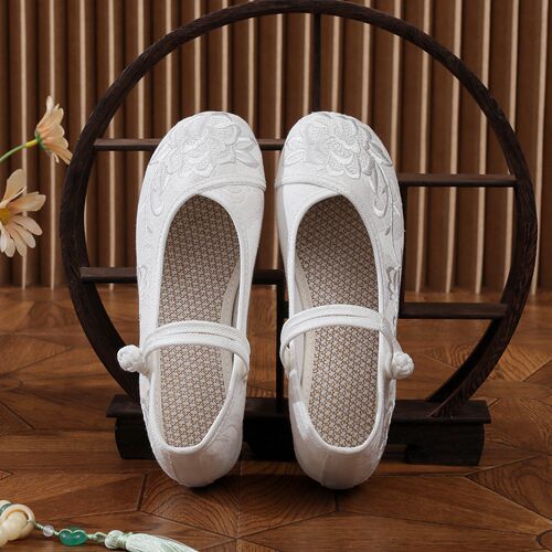 汉服古风 女布鞋坡跟 中国风老北京布鞋绣花鞋软底舞蹈鞋浅口春夏