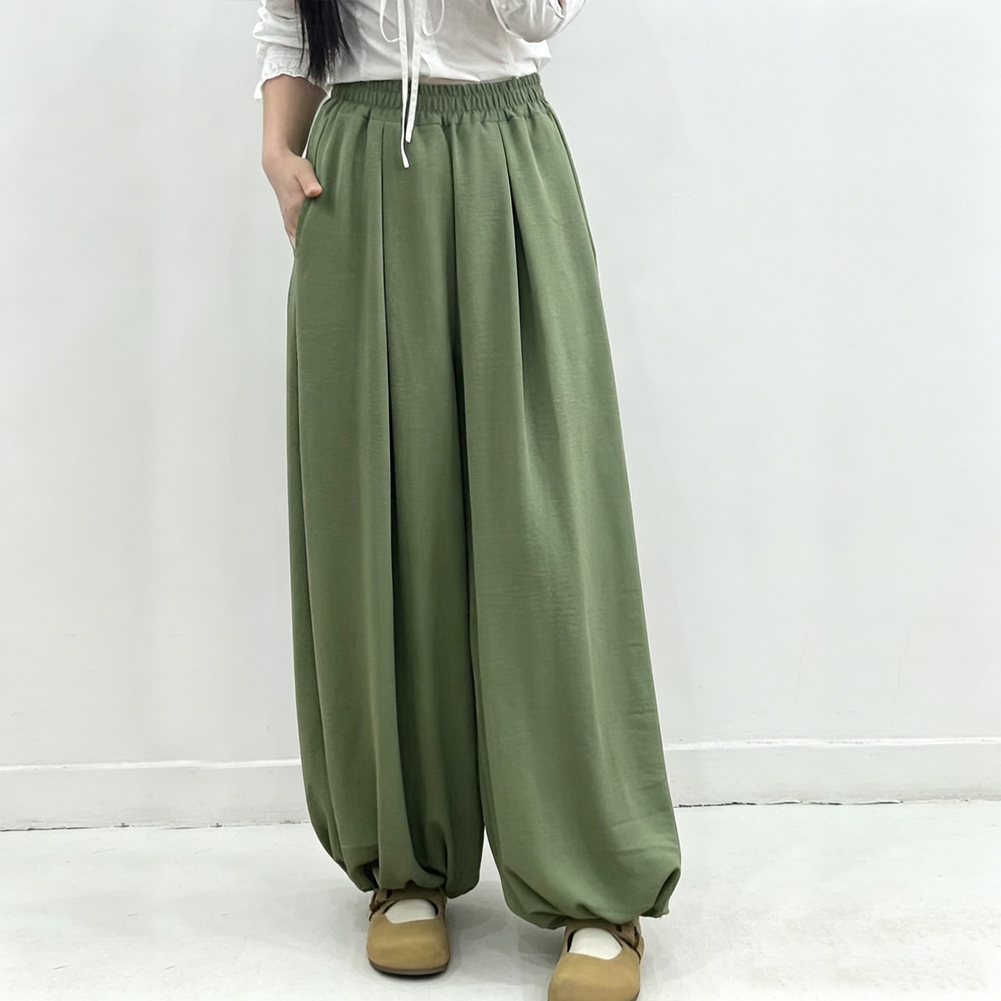 宋制宋裤汉服女款灯笼裤2026新款夏季薄款改良绿色长裤装宽松古装
