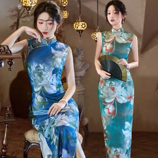 无袖港式国风中式绝美长款旗袍改良年轻款2026新款女复古修身