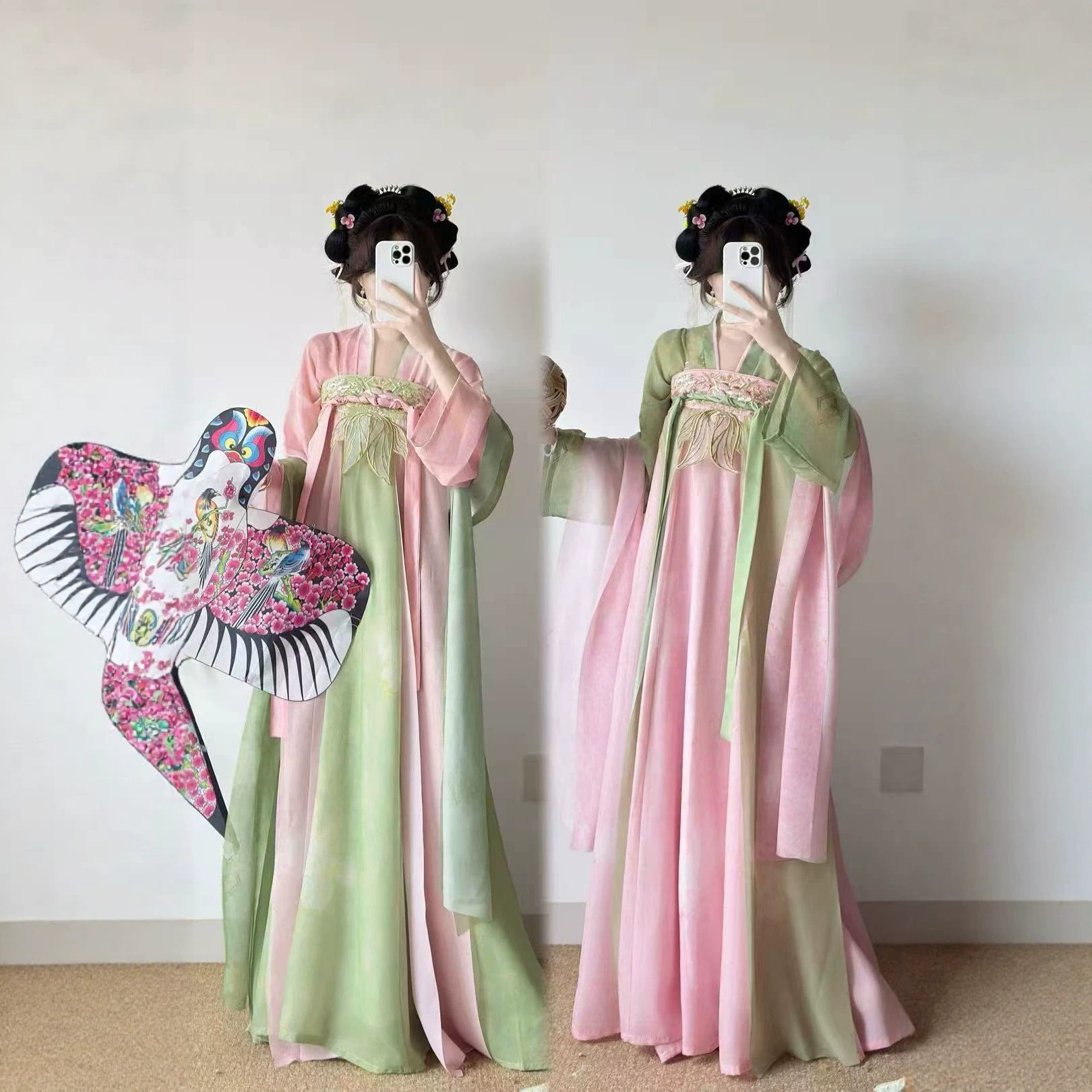 闺蜜新款女士安夏古风唐制汉服女唐制襦裙齐胸刺绣日常春夏套装仙