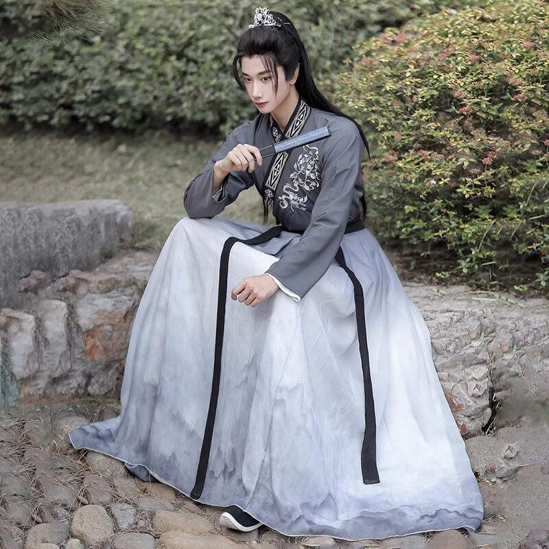 原创汉服2026新款 归园田居 男装内搭百搭魏晋风广袖国风刺绣印花