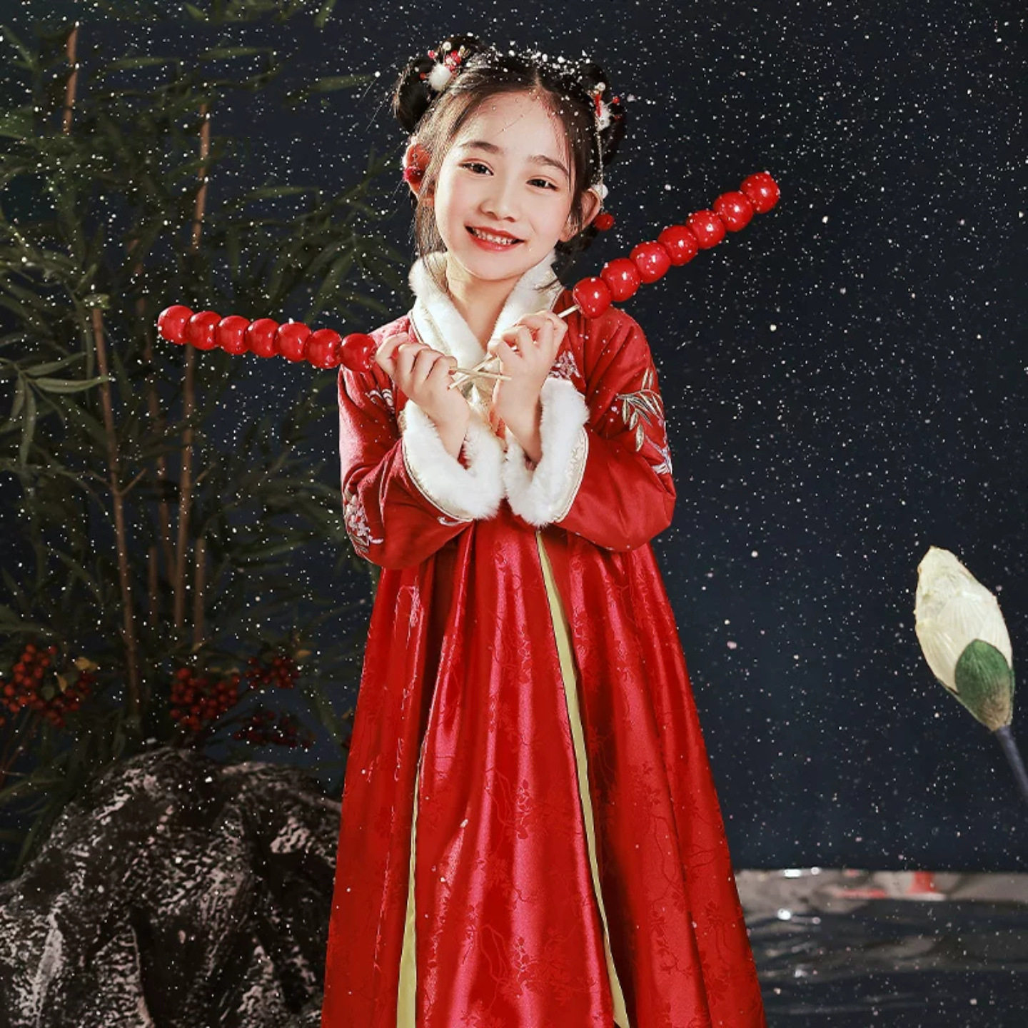 原创女童汉服冬款2026年新款中式喜庆唐装礼服加厚襦裙披风