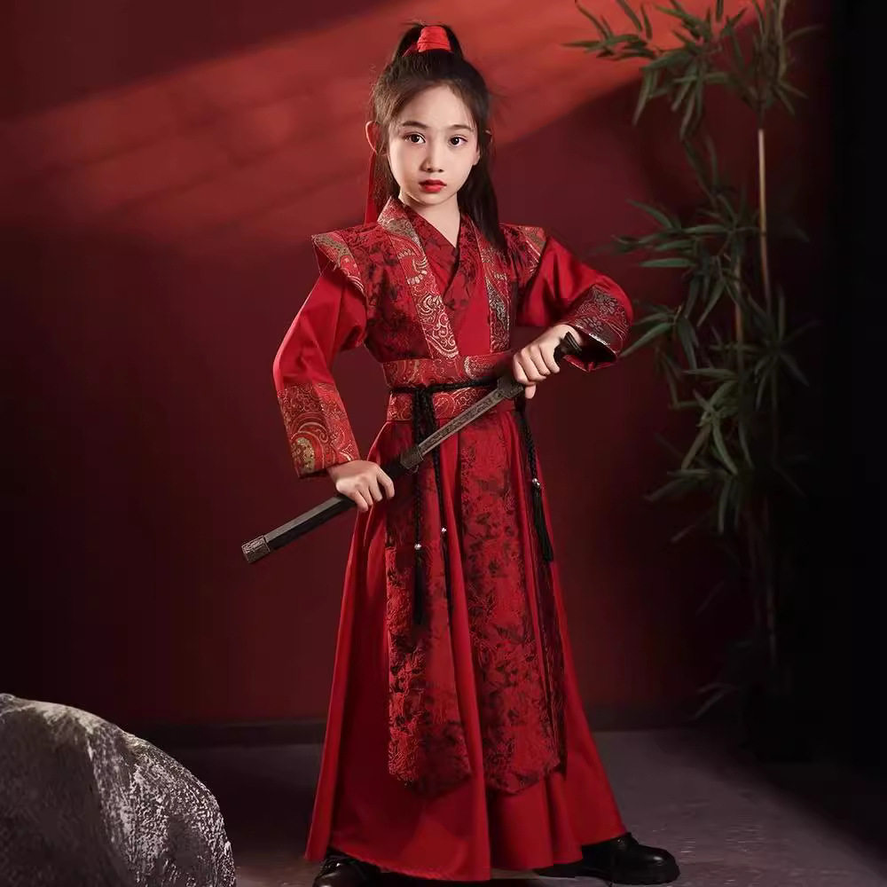 儿童汉服花木兰表演服cos服仙侠风女孩剑客飞鱼服侠客古装演出服