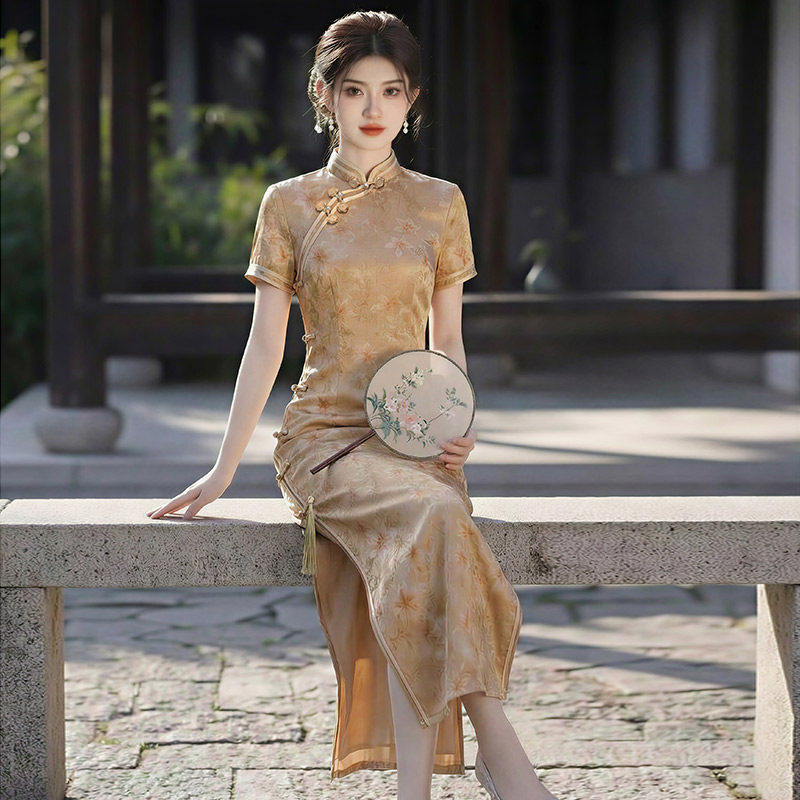 黄色送考国风新中式日常苏州长款旗袍改良年轻款2026新款女感