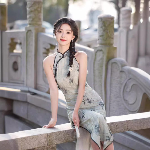 枕梦村庄 此去经年 国风改良复古提花新中式收腰无袖旗袍连衣裙