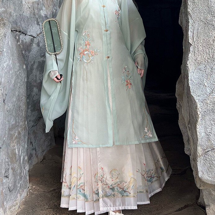 成人汉服女晚风辞明制古风立领对襟长衫刺绣比甲一片式马面裙日常