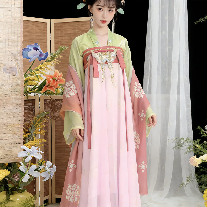 原创汉服女唐制齐胸破裙夏季日常款刺绣印花新款学生日常套装