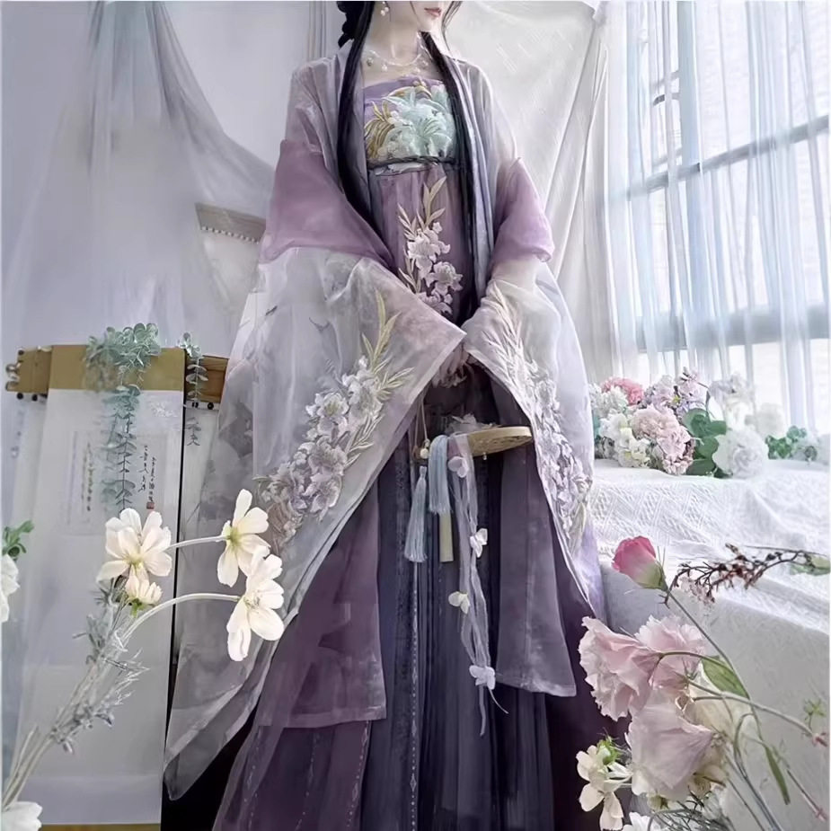 唐制汉服女夏季新款诃子裙中国风改良版日常古装全套刺绣仙气飘飘