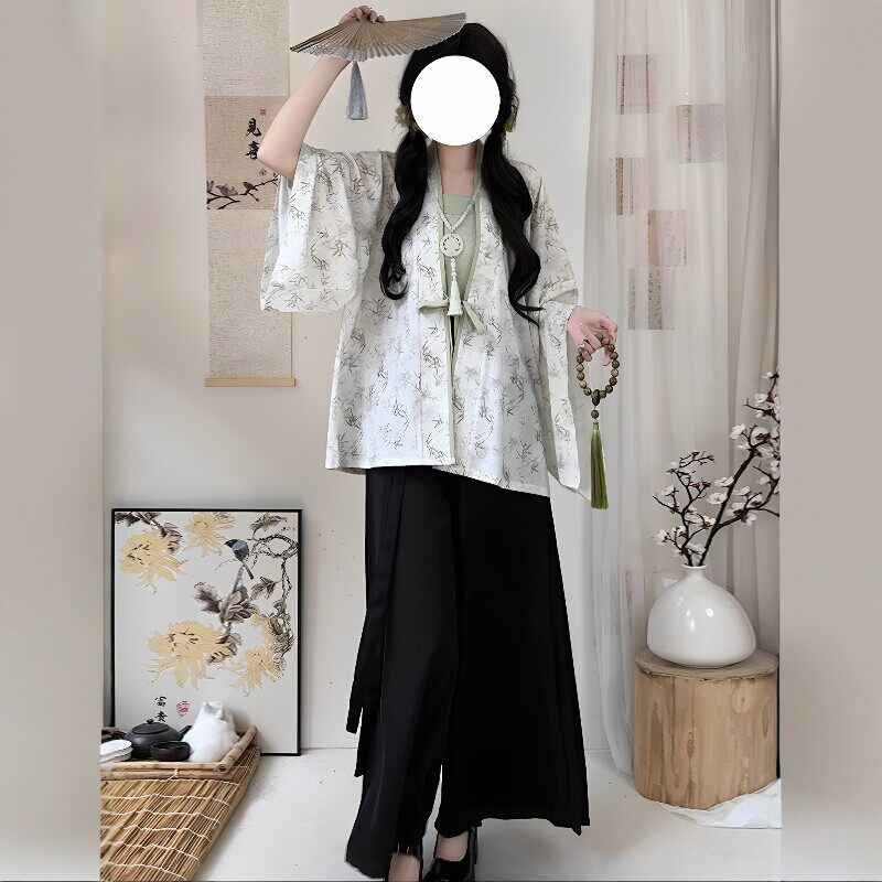 洛竹【绿竹】汉服女夏国风日常改良南北朝魏晋褶衣宋裤阔腿裤