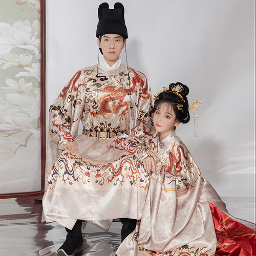 正品华彩霓裳原创汉服情侣款明制圆领袍女款仿妆花长袄马面裙套装
