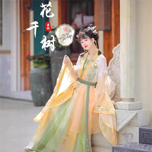 原创汉服南北朝交领齐腰褶裙汉服套装十二花神系列走秀款古装