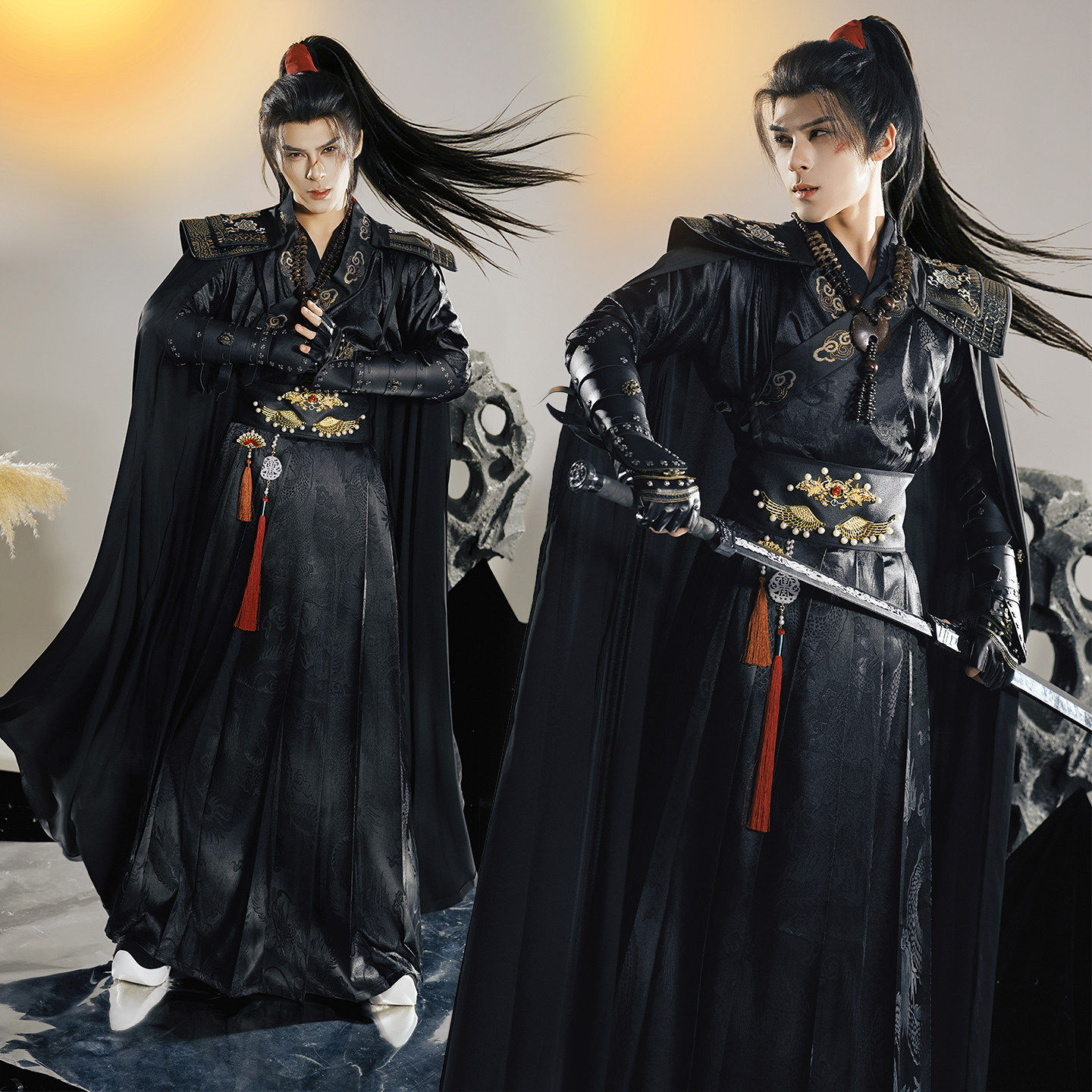 原创古风侠客黑色劲装男士汉服墨燃cosplay帅气剑客武侠漫展套装