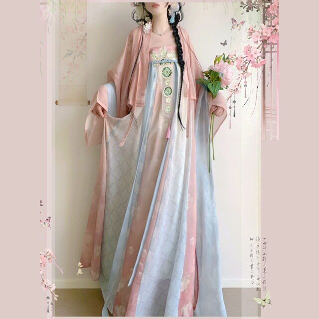 新品成人【栀夏】汉服女古风法门寺齐胸刺绣印花超仙披肩春夏款仙