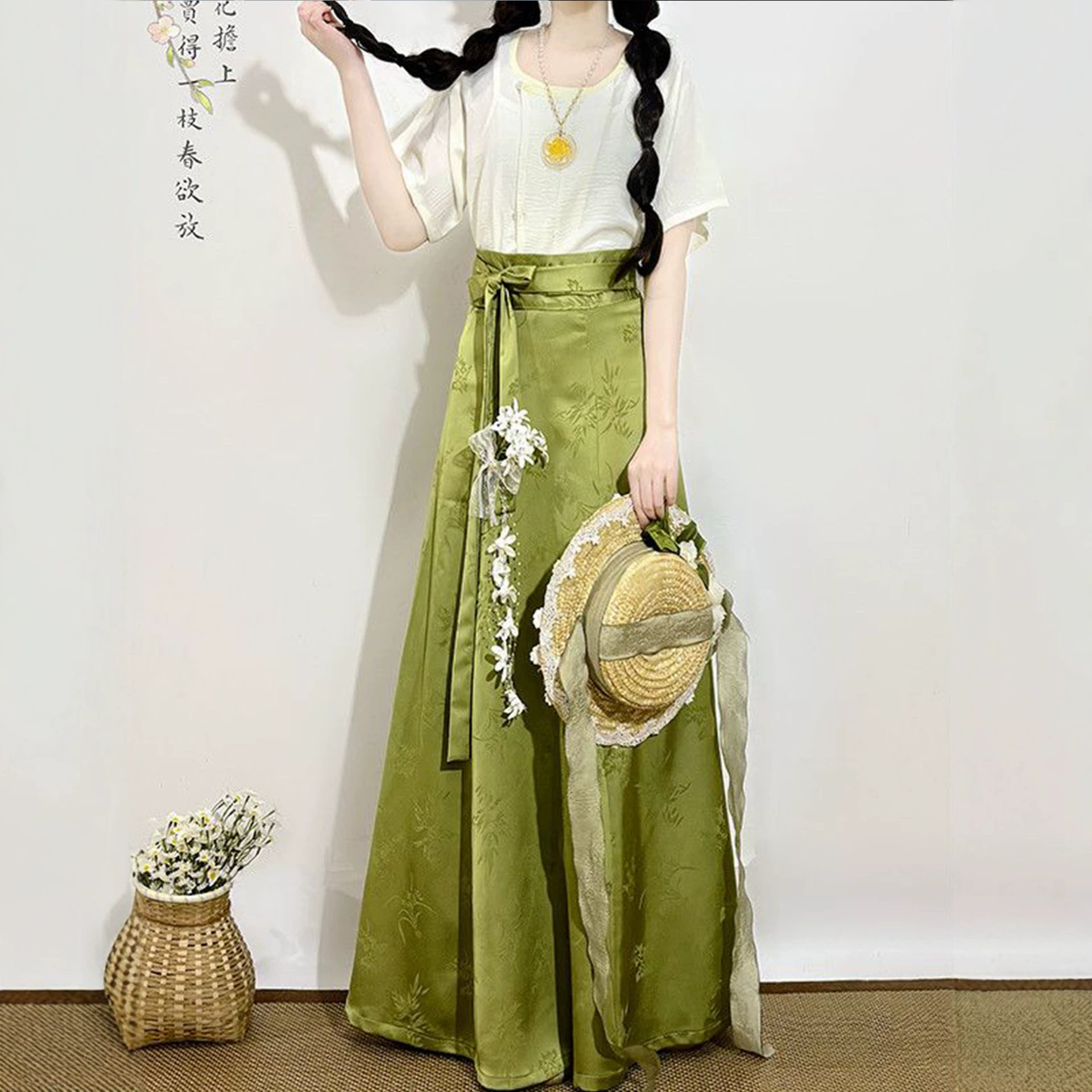 原创唐制坦领汉服女夏季薄款提花齐腰八破裙日常汉元素通勤新中式