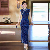 植绒旗袍单层薄中年女妈妈夏天日常可穿连衣裙显瘦气质礼服感