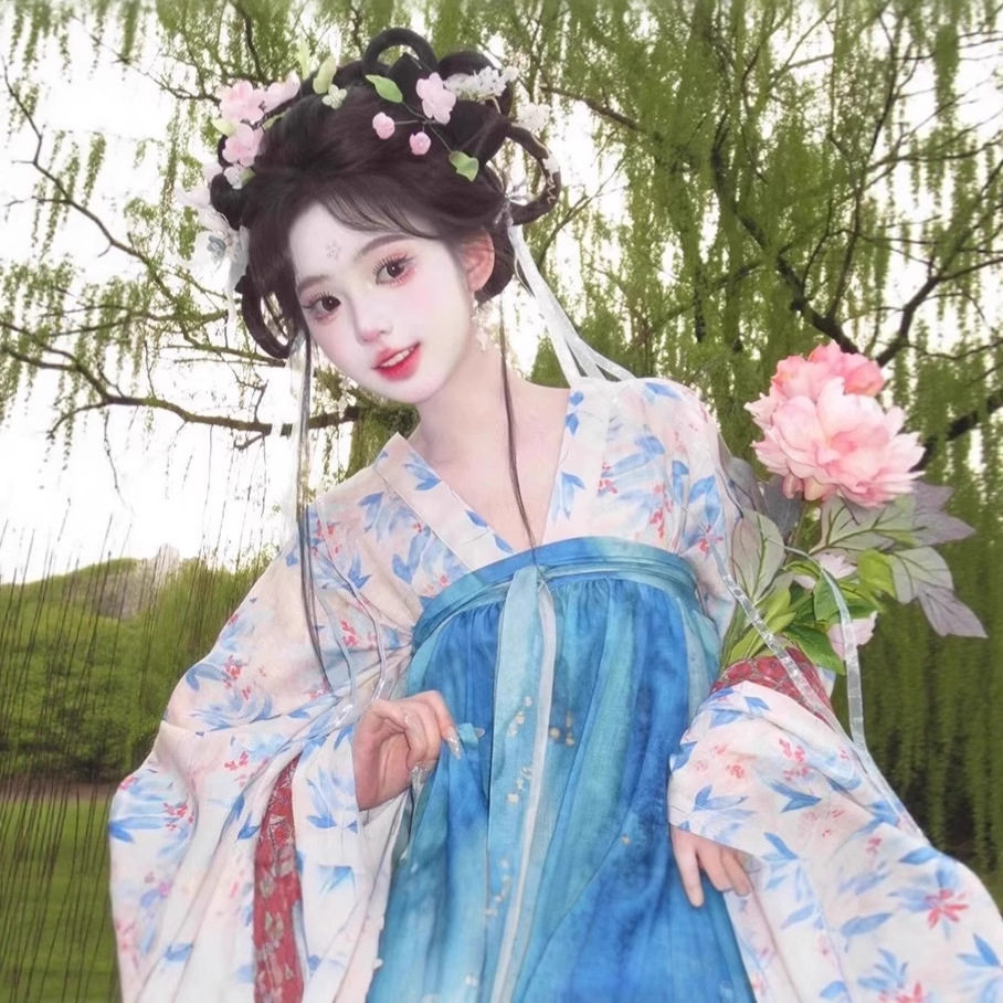 唐制原创汉服女齐胸大袖破裙古风刺绣印花一片式襦裙两件套,女装/女士精品,汉服套装,淘宝优惠券,粉丝福利购,淘宝优惠卷