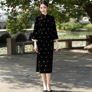 黑色加绒加厚冬装国风新中式长袖旗袍2026新款年轻款女复古秋冬装