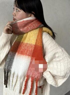 格子围巾披肩日单尾货CP家冬季保暖仿羊绒男女情侣柔软圈圈纱方块