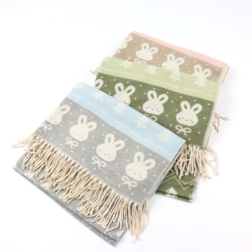 秋冬保暖雪花白兔提花流苏围巾