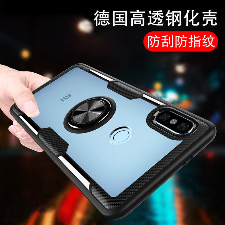 适用红米note5吸磁小米8透明se车载手机壳一体指环扣防摔自带支架