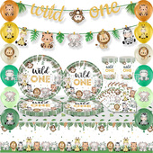 新款 纸盘桌布 One派对主题生日一次性餐具 森林丛林动物派对 Wild