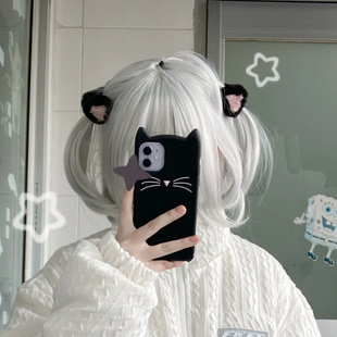 雨熊1对装 甜酷Y2K粉白猫耳朵抓夹 毛绒猫耳熊耳小发夹 甜欲少女