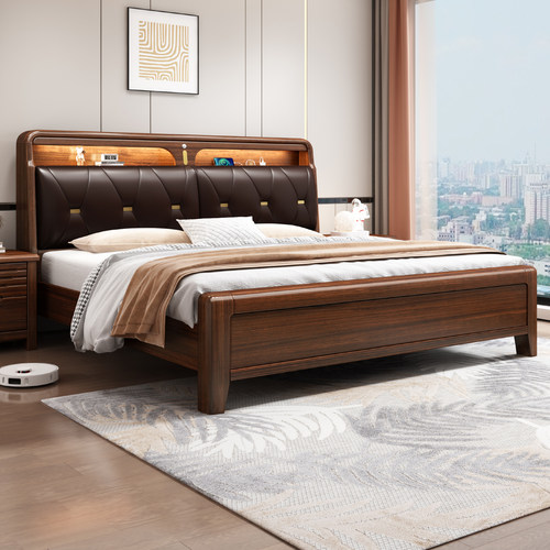 新中式金丝檀木软包储物实木床