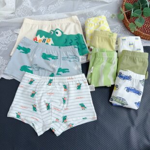 100-160码 A类 纯棉弹力男童平角内裤 卡通软透气宝宝裤衩 三条装