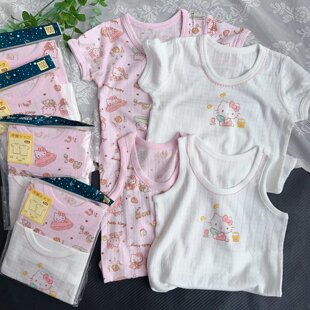 90-150码~日单夏季男女童装 纯棉呼吸棉柔软背心短袖短裤内衣薄款