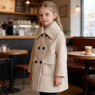 设计部落童装女童外套秋冬童装中长款洋气70%羊毛儿童大衣可亲子